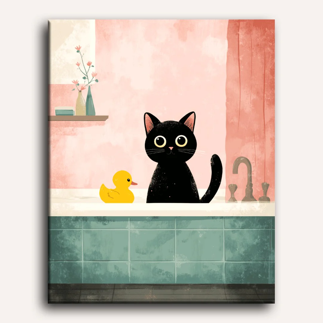 The black cat in the bathroom | Paint by Number - Image 2