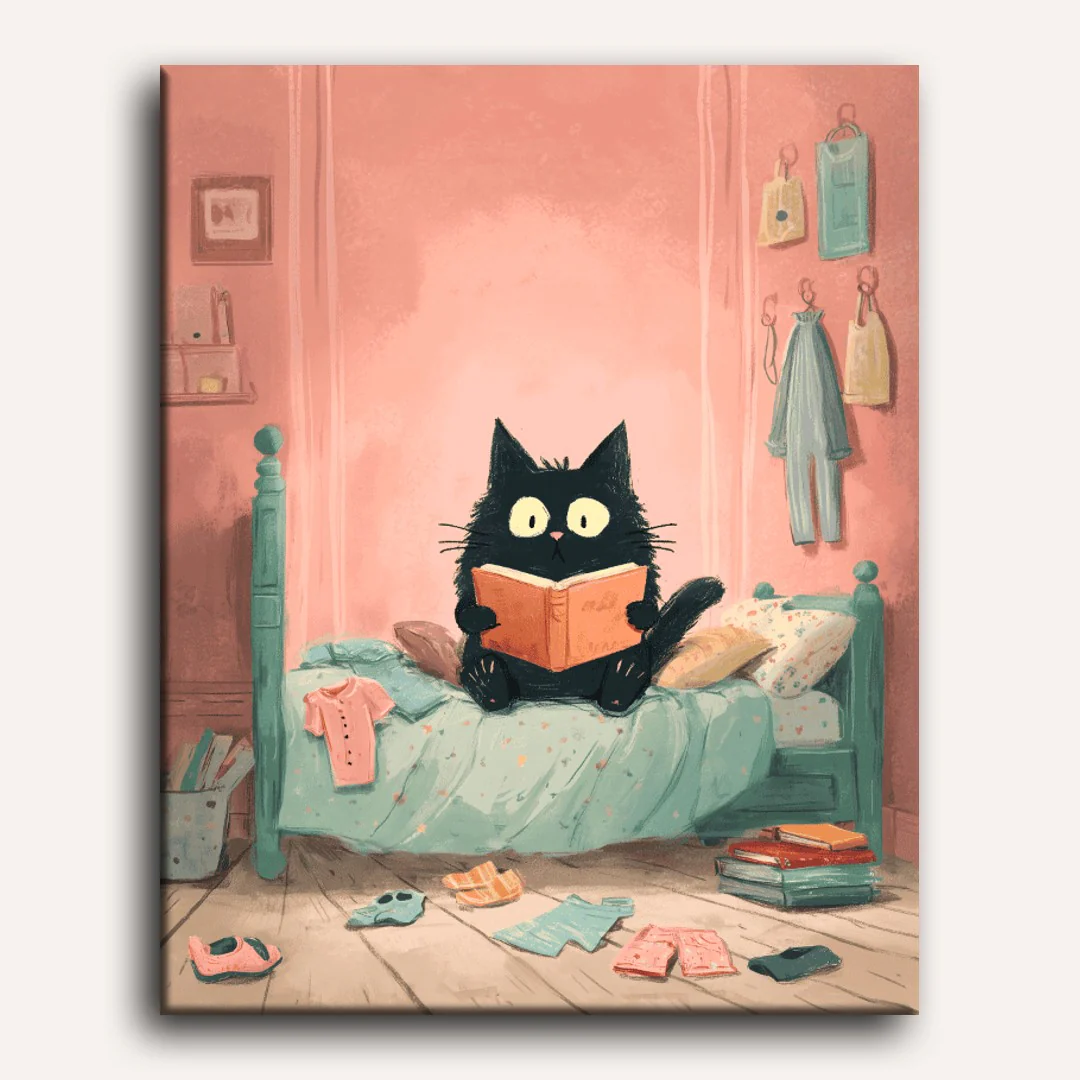 The black cat in the bedroom | Paint by Number - Image 2