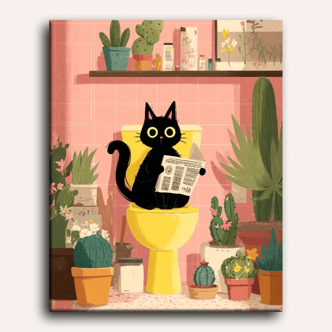 The black cat on the toilet | Paint by Number - Image 2